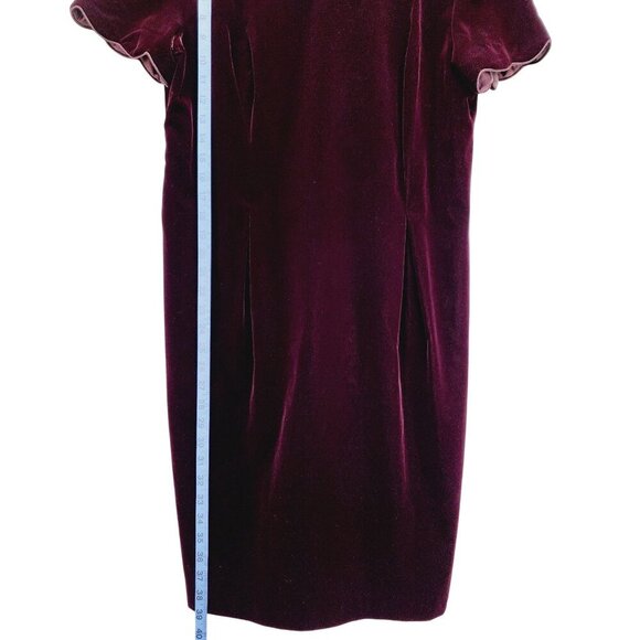 Maggy London Petites Velvet Mid Dress  Burgundy Short Sleeve Scalloped Size 14 - Picture 6 of 11